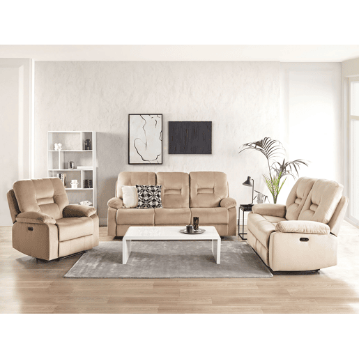 Conjunto de sala de estar reclinável elétrico BERGEN Veludo Cor de areia com entrada USB 6 lugares