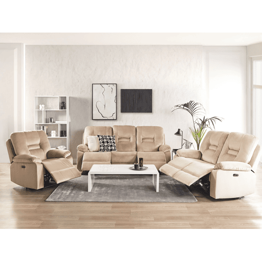 Conjunto de sala de estar reclinável elétrico BERGEN Veludo Cor de areia com entrada USB 6 lugares