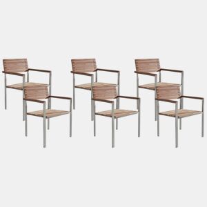 Conjunto de 6 cadeiras de jardim VIAREGGIO Madeira de teca Castanho