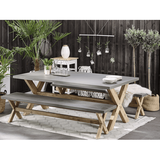 Conjunto de refeições de de jardim com bancos 6 lugares OLBIA Betão Cinzento