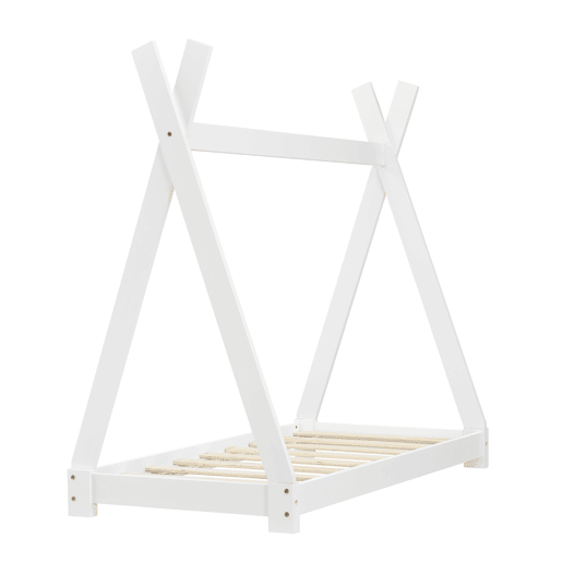 Cama de criança Onejda - Estrutura de tenda em pinho - 140 x 70cm - Branco mate en.casa.
