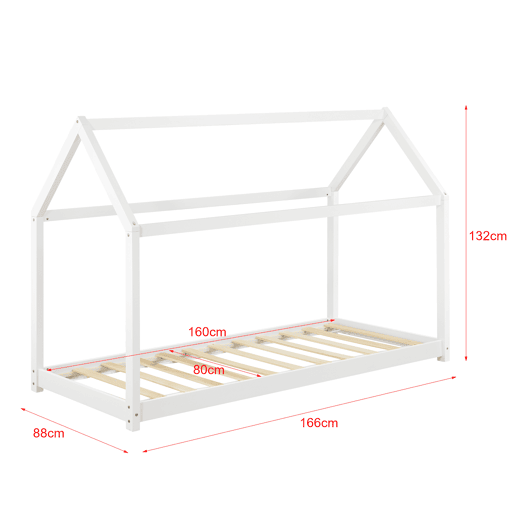 Cama de criança Netstal com colchão ortopédico - Forma de casa - pinho 80 x 160 cm - Branco en.casa.