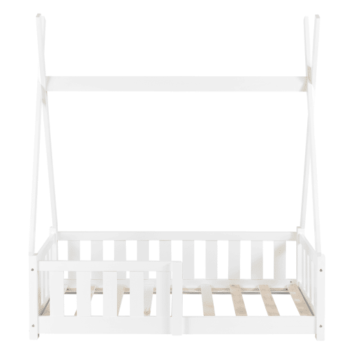Cama de criança Helsingborg com grelha de segurança - Estrutura Tepee - pinho 140x70 cm - Branco mate en.casa.