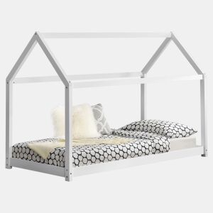 Cama de criança Netstal em madeira de pinho Forma de casa - 206x98x142cm - Branco mate en.casa.