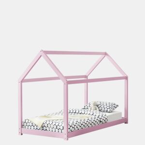 Cama de criança com colchão Netstal Forma de casa - pinho e Oeko-Tex 100 - (CxLxA) 206x98x142 cm - Rosa mate en.casa.