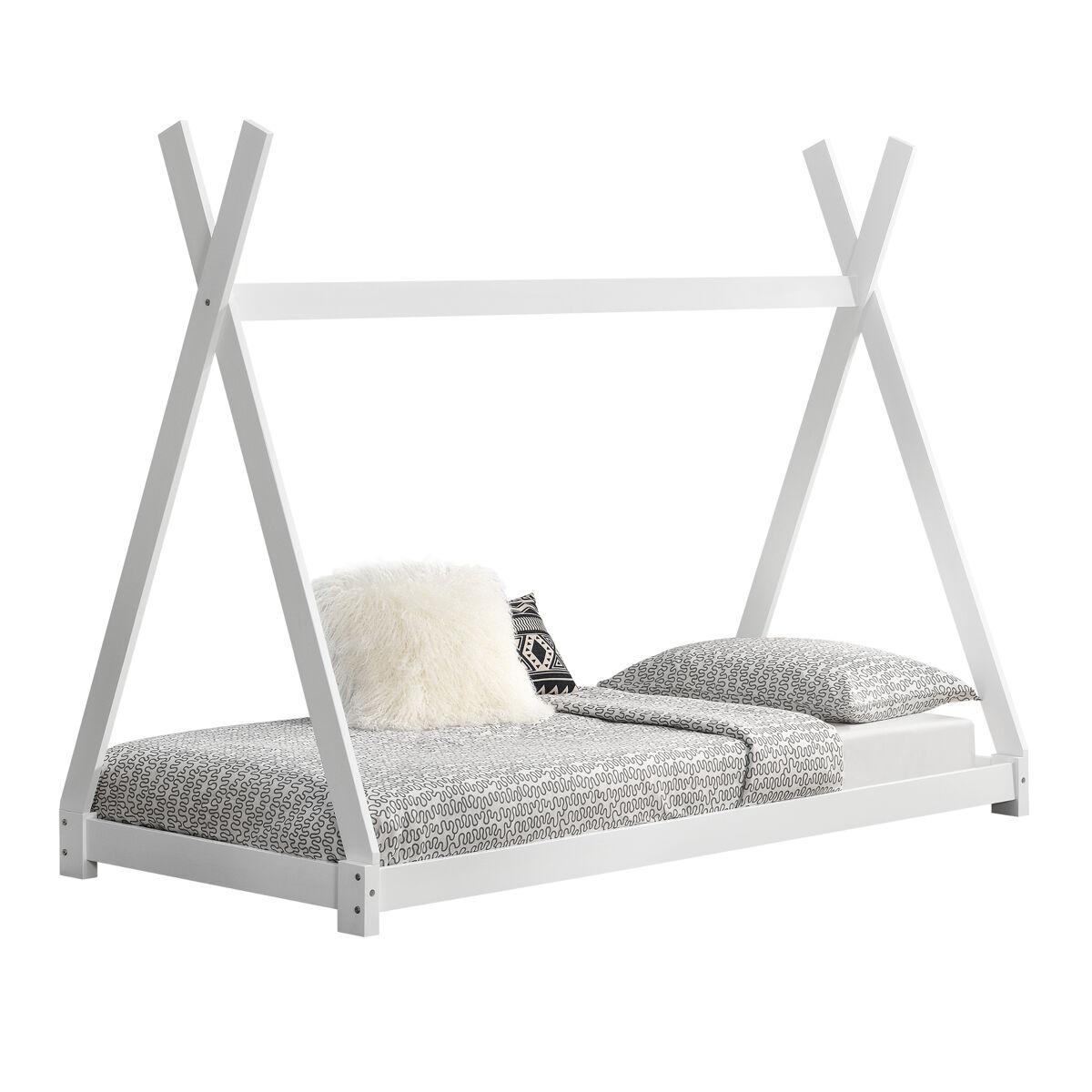 Cama infantil onejda - estructura tipi de madera pino - 200 x 90cm - blanco mate [en.casa]