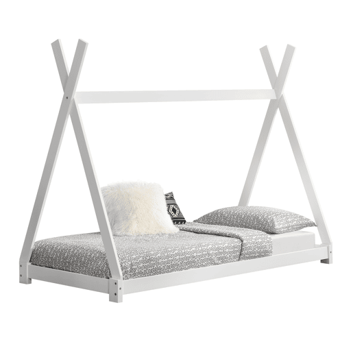 Cama de criança Onejda - Estrutura da tenda em pinho - 200 x 90cm - Branco mate en.casa.