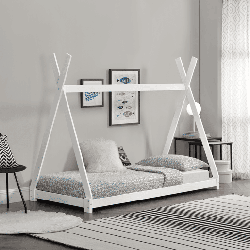 Cama de criança Onejda - Estrutura da tenda em pinho - 200 x 90cm - Branco mate en.casa.