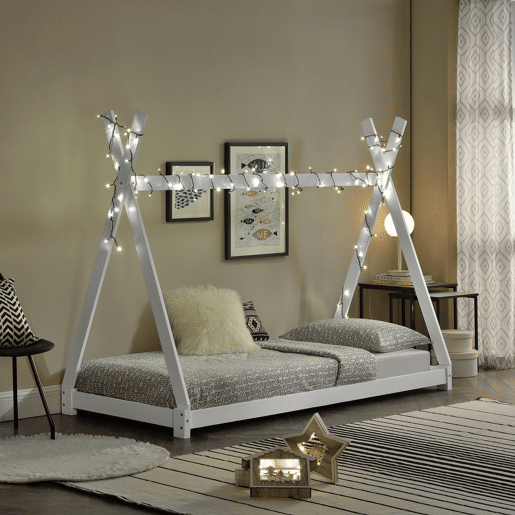 Cama de criança Onejda - Estrutura da tenda em pinho - 200 x 90cm - Branco mate en.casa.