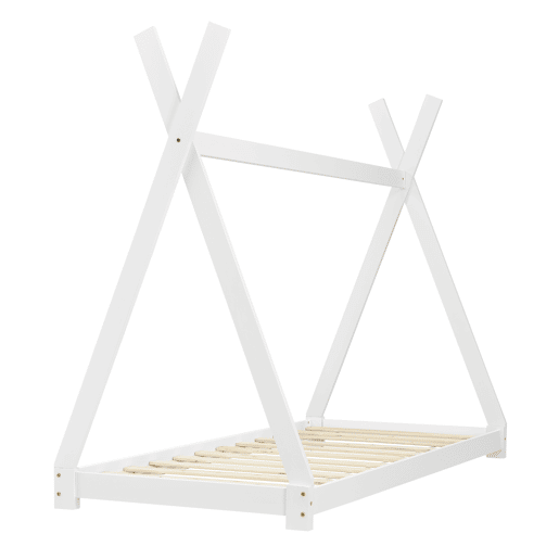 Cama de criança Onejda - Estrutura da tenda em pinho - 200 x 90cm - Branco mate en.casa.