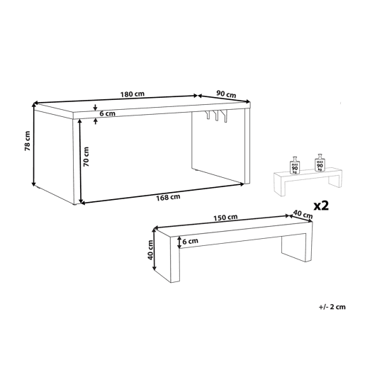 Conjunto de refeições de de jardim com bancos 4 lugares TARANTO Betão Cinzento