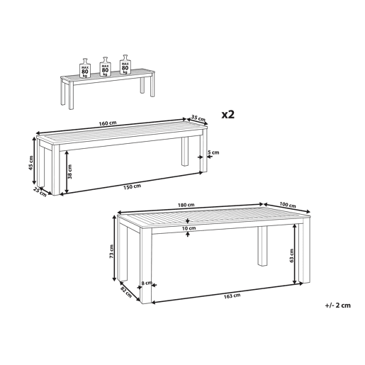 Conjunto de refeições de de jardim com bancos 6 lugares TUSCANIA Madeira de eucalipto Castanho escuro