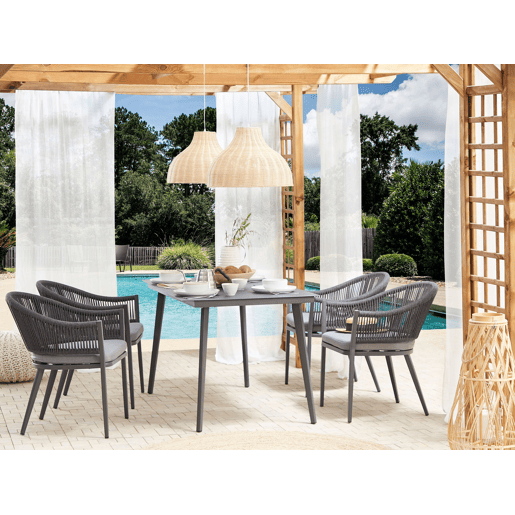 Conjunto de refeições de jardim 4 lugares MILETO com almofadas Metal Cinzento Conjunto de refeições de jardim 4 lugares MILETO com almofadas Metal Cinzento