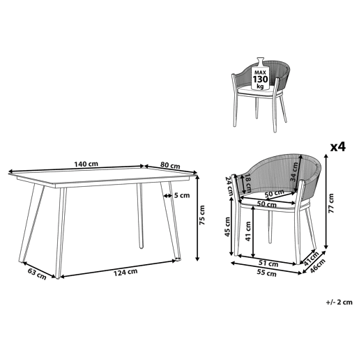 Conjunto de refeições de jardim 4 lugares MILETO com almofadas Metal Cinzento Conjunto de refeições de jardim 4 lugares MILETO com almofadas Metal Cinzento