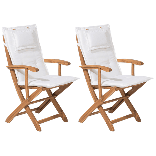 Conjunto de 2 cadeiras de jardim com almofadas MAUI Madeira de acácia Branco creme