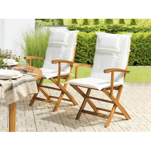 Conjunto de 2 cadeiras de jardim com almofadas MAUI Madeira de acácia Branco creme