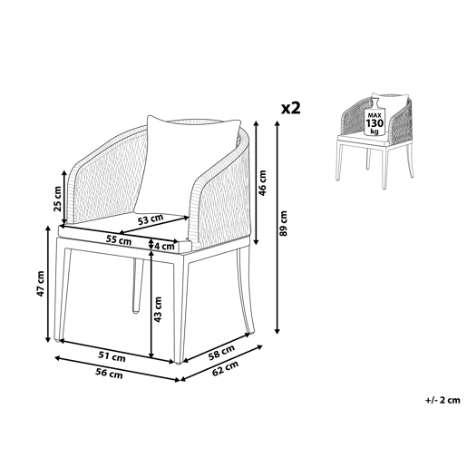Conjunto de 2 cadeiras de jardim com almofadas LIPARI Metal Cinzento