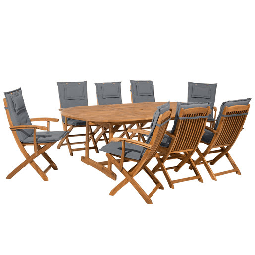Conjunto de refeições de jardim 8 lugares MAUI com almofadas Madeira de acácia Cinzento