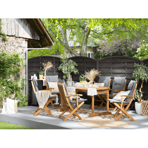 Conjunto de refeições de jardim 8 lugares MAUI com almofadas Madeira de acácia Cinzento