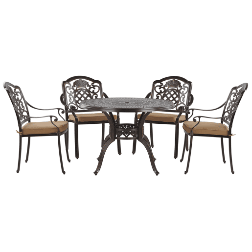Conjunto de refeições de jardim 4 lugares SALENTO com almofadas Metal Castanho escuro Conjunto de refeições de jardim 4 lugares SALENTO com almofadas Metal Castanho escuro