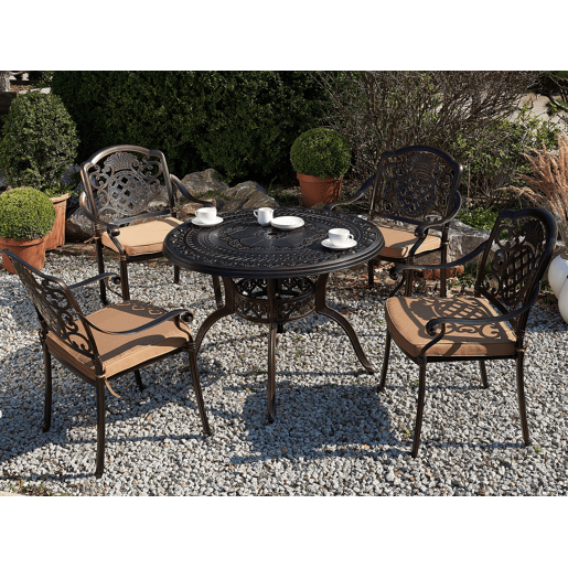 Conjunto de refeições de jardim 4 lugares SALENTO com almofadas Metal Castanho escuro Conjunto de refeições de jardim 4 lugares SALENTO com almofadas Metal Castanho escuro