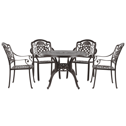 Conjunto de refeições de jardim 4 lugares SALENTO com almofadas Metal Castanho escuro Conjunto de refeições de jardim 4 lugares SALENTO com almofadas Metal Castanho escuro