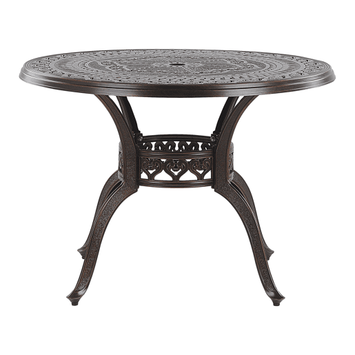 Conjunto de refeições de jardim 4 lugares SALENTO com almofadas Metal Castanho escuro Conjunto de refeições de jardim 4 lugares SALENTO com almofadas Metal Castanho escuro