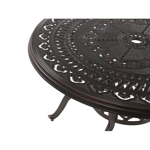 Conjunto de refeições de jardim 4 lugares SALENTO com almofadas Metal Castanho escuro Conjunto de refeições de jardim 4 lugares SALENTO com almofadas Metal Castanho escuro