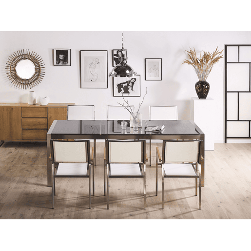 Mesa de refeição de jardim GROSSETO 220 cm 100 cm Polido Granito Cinzento