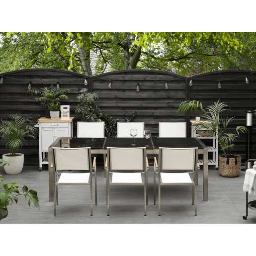 Mesa de refeição de jardim GROSSETO 220 cm 100 cm Polido Granito Cinzento