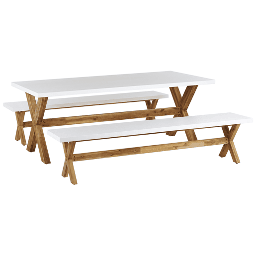 Conjunto de refeições de de jardim com bancos 6 lugares OLBIA Betão Branco