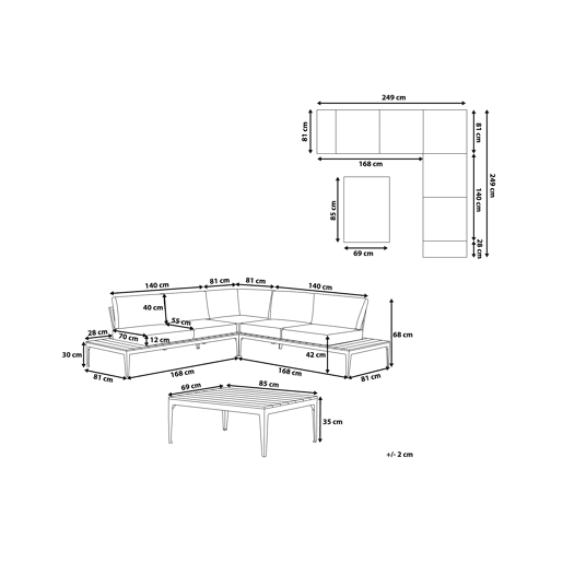 Conjunto de sofás de jardim de canto 5 lugares POSITANO Cinzento Conjunto de sofás de jardim de canto 5 lugares POSITANO Cinzento
