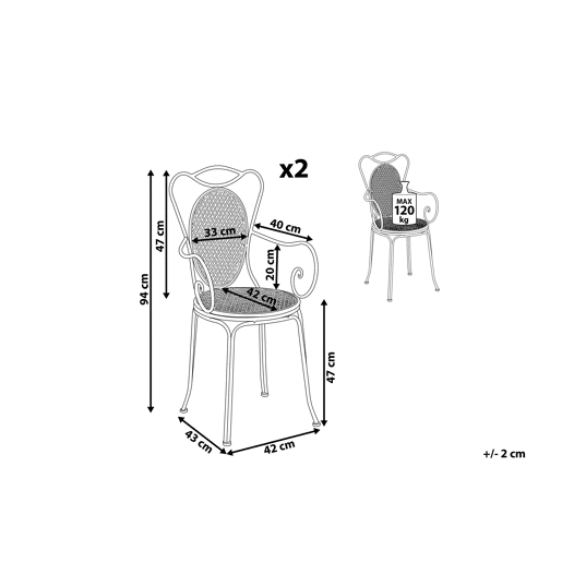 Conjunto de 2 cadeiras de jardim CILENTO Metal Cinzento
