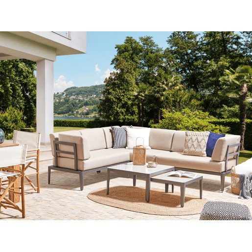 Conjunto de sofás de jardim de canto 6 lugares RIMA III à esquerda Metal Creme