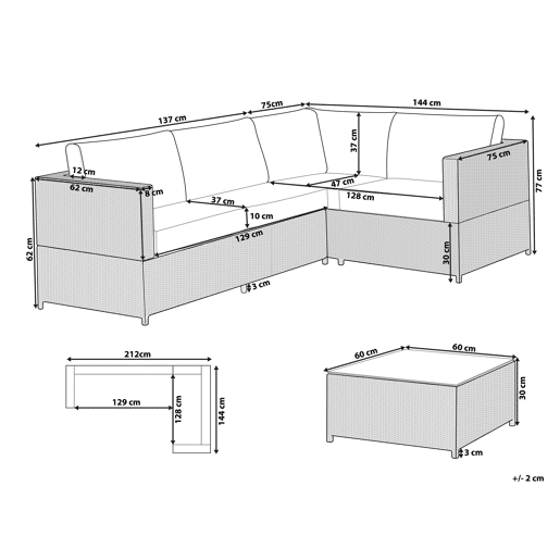 Conjunto de sofás de jardim de canto 4 lugares AVOLA à esquerda Cinzento Conjunto de sofás de jardim de canto 4 lugares AVOLA à esquerda Cinzento