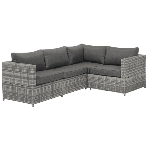 Conjunto de sofás de jardim de canto 4 lugares AVOLA à esquerda Cinzento Conjunto de sofás de jardim de canto 4 lugares AVOLA à esquerda Cinzento