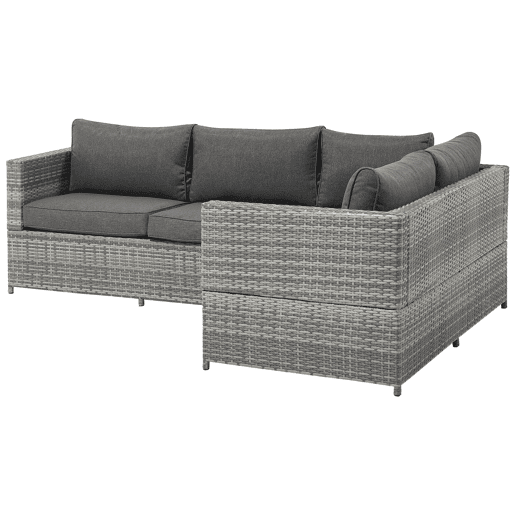 Conjunto de sofás de jardim de canto 4 lugares AVOLA à esquerda Cinzento Conjunto de sofás de jardim de canto 4 lugares AVOLA à esquerda Cinzento