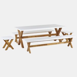Conjunto de refeições de de jardim com bancos e tamboretes 8 lugares OLBIA Betão Branco