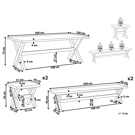 Conjunto de refeições de de jardim com bancos e tamboretes 8 lugares OLBIA Betão Branco