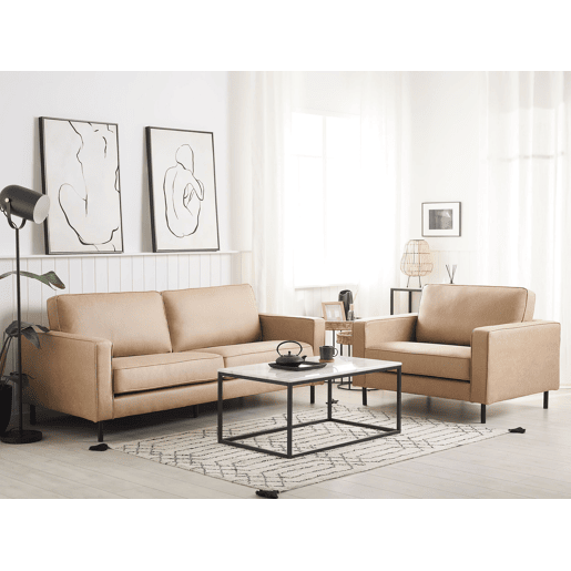 Conjunto de sofás com 3 lugares em pele sintética creme SAVALEN