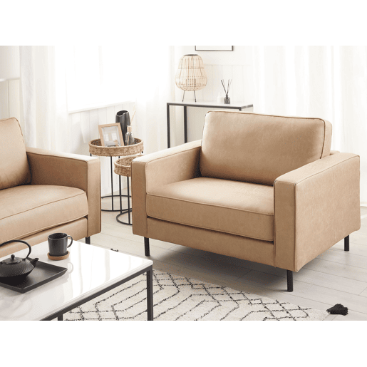 Conjunto de sofás com 3 lugares em pele sintética creme SAVALEN