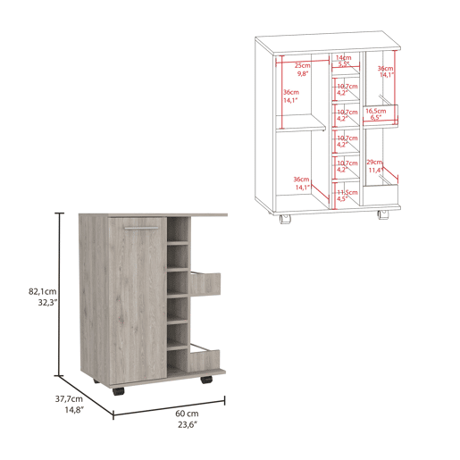 Carrinho de bar com suporte para garrafas e rodas , 82.09 cm X 59.99 cm X 37.49 cm , Cinder