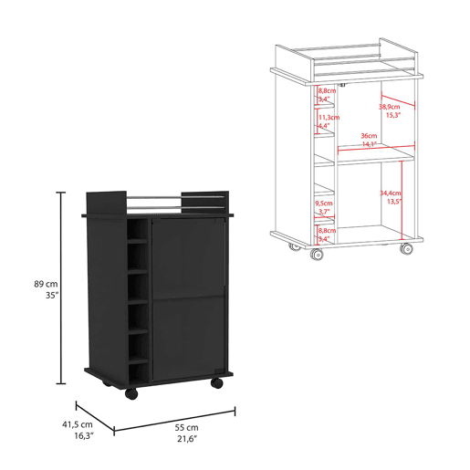 Bar Trolley Dukat, com rodas e porta de vidro Bar Trolley Dukat, com rodas e porta de vidro