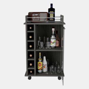 Carrinho de bar Dukat com rodas e porta de vidro Carvalho cinzento