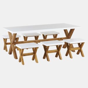 Conjunto de refeições de jardim com tamboretes 6 lugares OLBIA Betão Branco