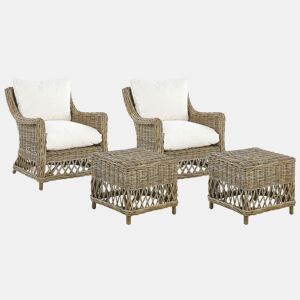 Conjunto de 2 poltronas de jardim com almofadas RIBOLLA Rattan Natural