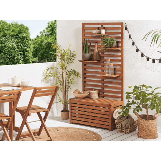 Banco de jardim com painel de parede MATINO Madeira de acácia 80 cm 40 cm Castanho