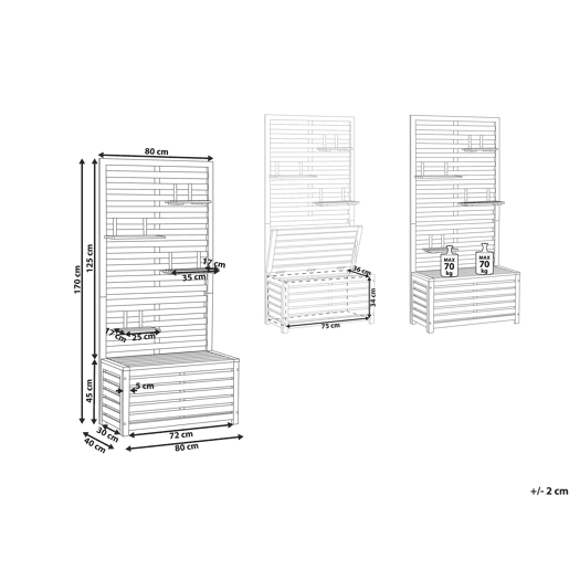 Banco de jardim com painel de parede MATINO Madeira de acácia 80 cm 40 cm Castanho