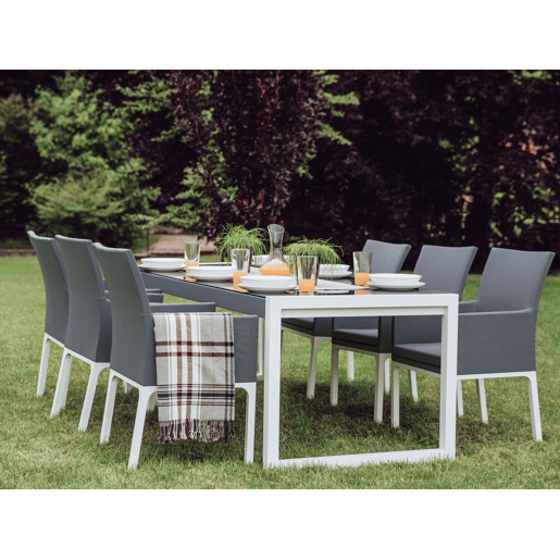Mesa de refeição de jardim BACOLI 210 cm 90 cm Vidro Branco creme