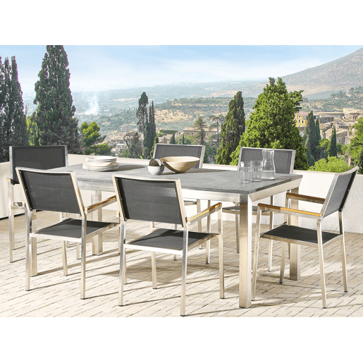 Mesa de refeição de jardim GROSSETO 180 cm 90 cm Flameado Granito Cinzento grafite